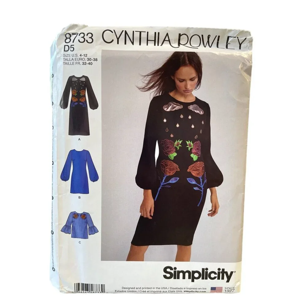 Simplicity Sewing Pattern 8733 Knee Length or Mini Dress Top Appliques Size 4-12